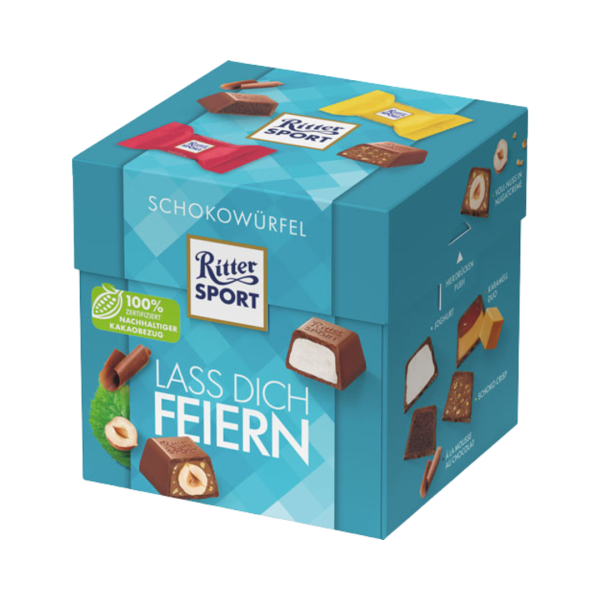 Ritter Sport Schokowuerfel Lass Dich Feiern, 5 Sorten Voll ­Nuss in Nugatcreme, Joghurt, Schoko Crisp, Karamell Duo, Mousse au Chocolat, 22 Stueck, 176g